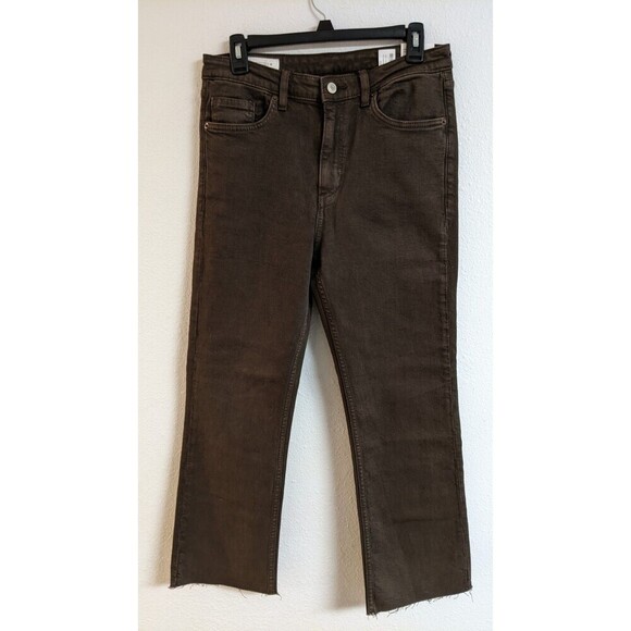 Zara Denim - NWT~ZARA Chocolate Brown High-Rise Cropped Flare Stretch Denim Jeans 40/8